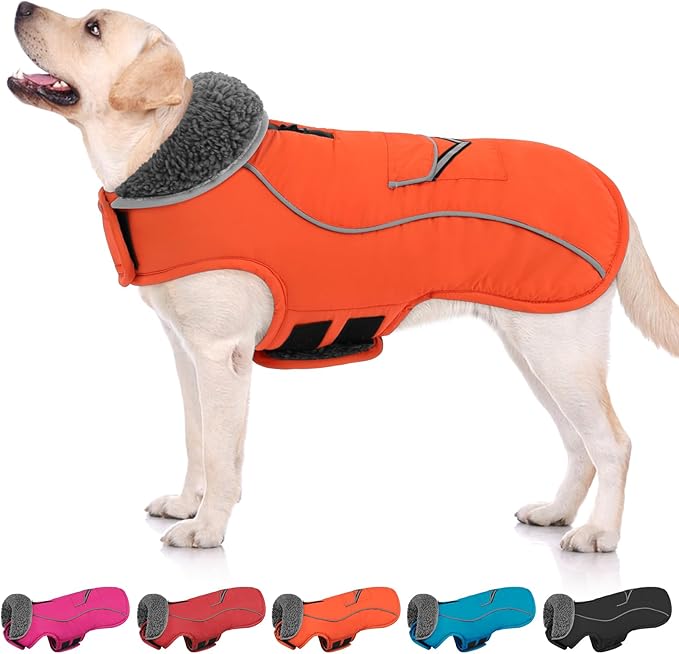 SUNFURA Dog Winter Coat, Medium Dog Coat Jacket with Fleece Lining for Cold Weather, Warm Puffer Jacket Turtleneck Snowsuit with Leash Hole for Jack Russel, Boston Terrier, Orange M
