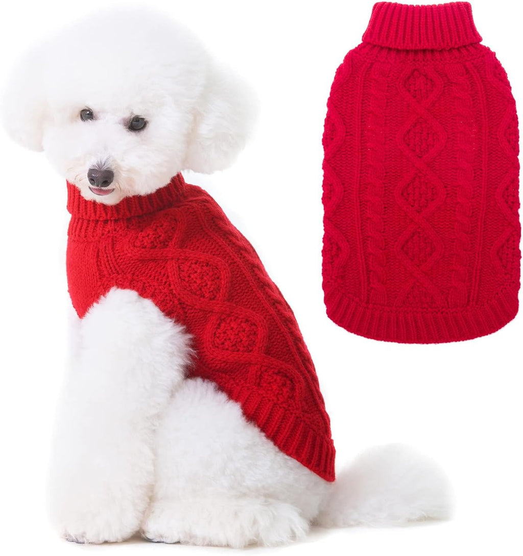 BINGPET Thermal Knitted Dog Sweater for Small Medium Large Dogs,Winter Dog Cat Coat Warm Sweartershirts Outfits,Classic Cable Knit Turtleneck Pullover Dog Jumper Coat Warm Sweartershirts