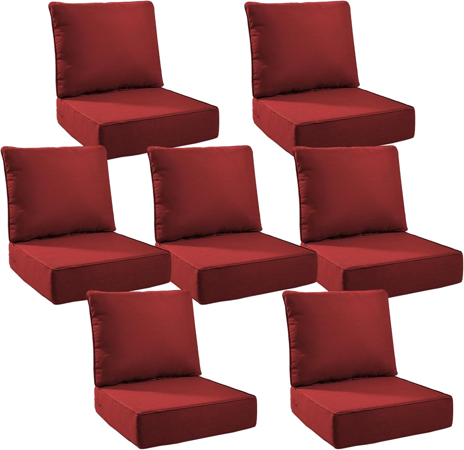 6" Thick Outdoor Cushions 24x24x6, 7-Set Deep Seat Patio Cushions with Removable Cover, Waterproof & Fade Resistant Replacement for Wicker Chair, Loveseat, Sofa - Red