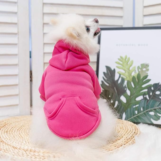 KOOLTAIL Basic Dog Hoodie - Soft & Warm Dog Hoodie Sweater with Leash Hole and Pocket, Dog Winter Coat, Cold Weather Clothes Sweatshirt for Small Medium Large Dogs Puppy Cat Boys Girls Deep Pink SM