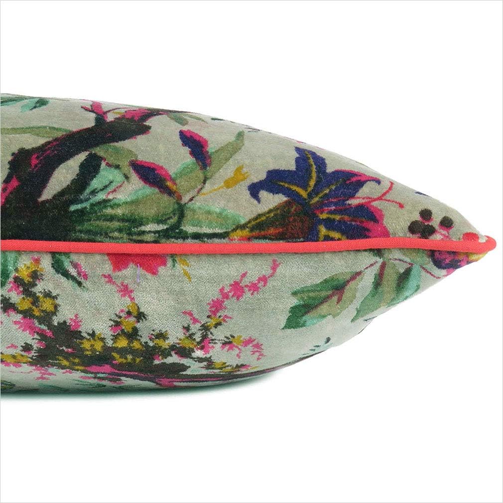 Eyes of India Boho Velvet Bird Print Throw Pillow Cover, Colorful Decorative Floral Cushion Case for Sofa Couch, Bohemian Chic Accent for Bedroom Living Room, 20x20 inch (50x50 cm), Green Olive