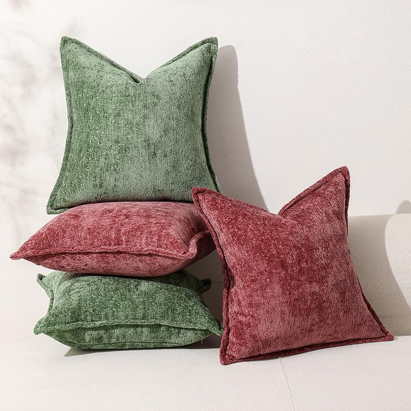 Pack of 2 Forest Green Christmas Decorative Throw Pillow Covers 24x24 Cozy Soft Chenille Accent Vintage Square Couch Pillow Covers for Home Decor Bed Sofa Living Room