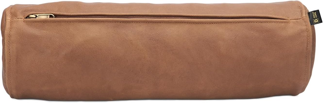 D DOLLY LAMB Goat Leather Cylindrical Cushion Covers - Round Cervical Roll Cylinder Bolster Pillow Cover | Designed for Head, Neck, Back, and Legs, 5x14 Inches - Camel Pack of 1
