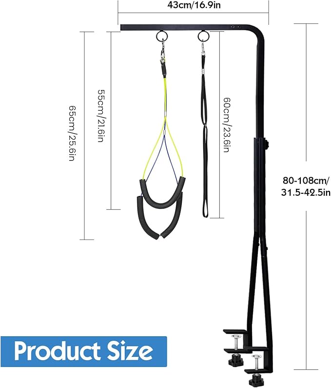 Professional Dog Grooming Table Arm with Double Clamp, 42" H Adjustable Pet Grooming Stand with Grooming Loop Noose for Small Medium Large Dog - Sturdy, and Easy-to-Install