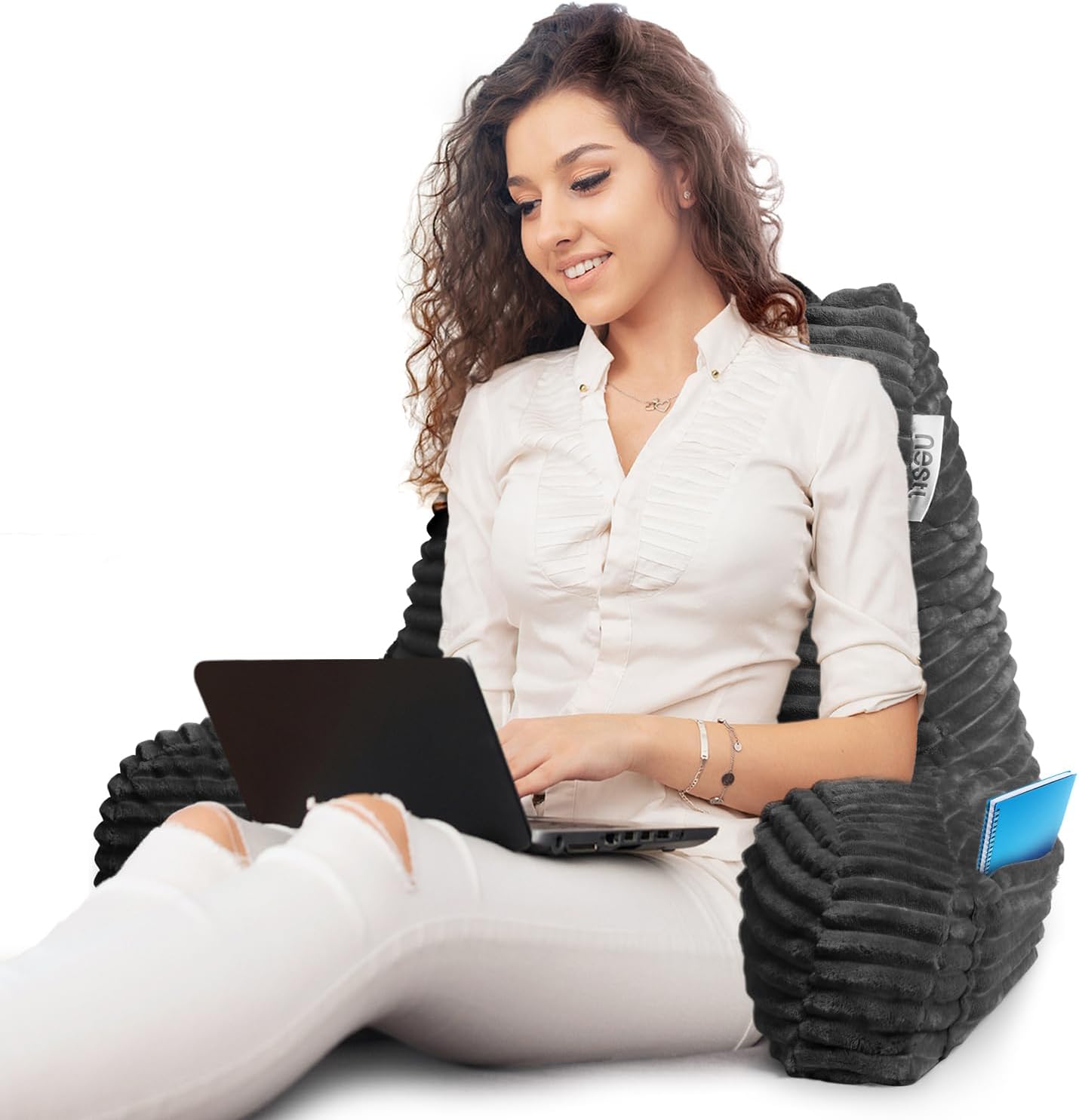 Hearth & Harbor Reading Pillow for Bed Adult – Back Pillow for Sitting in Bed, Standard Bed Pillows for Sitting Up in Bed, Foam Bed Chair Pillow, Grey Bed Rest Pillow