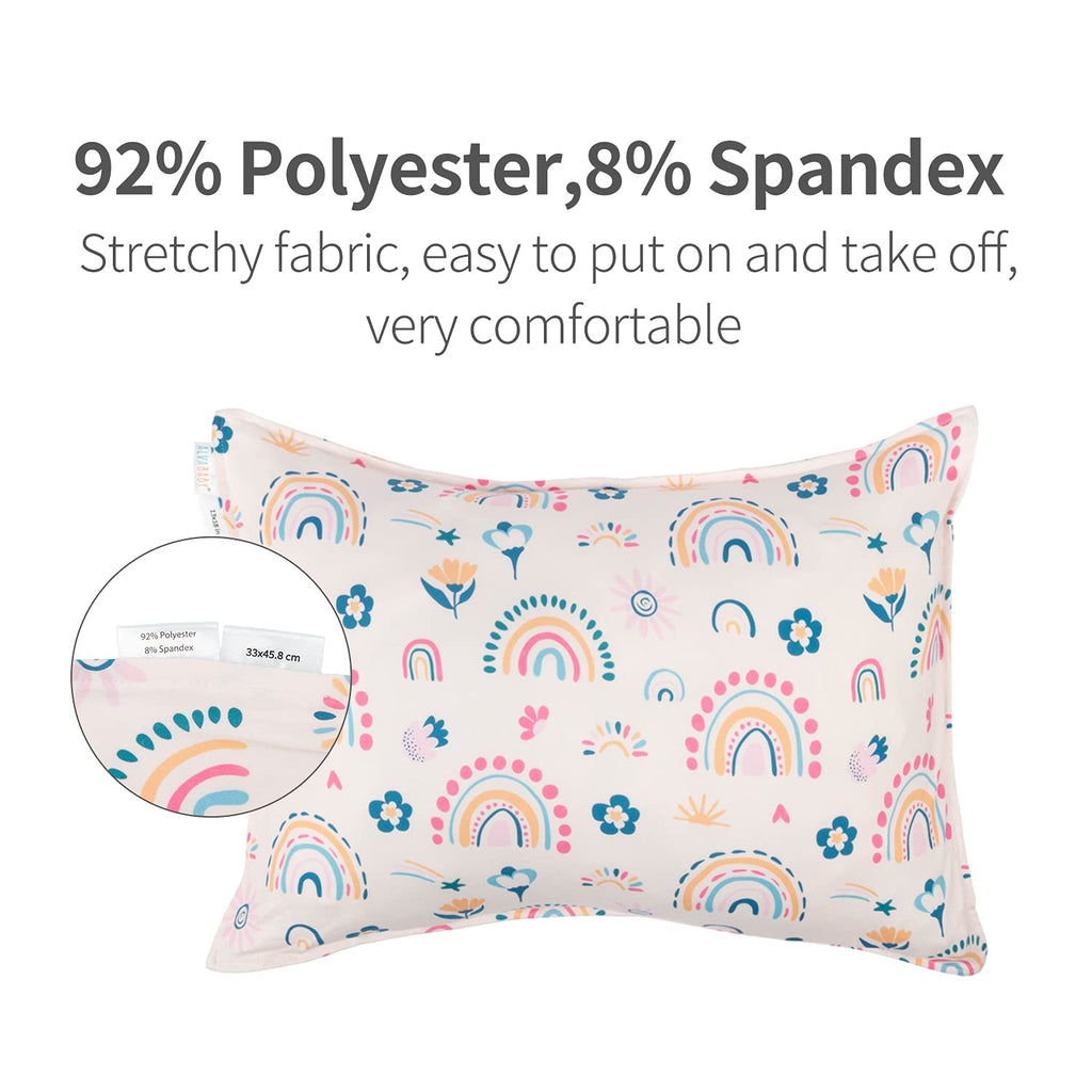ALVABABY Toddler Pillow Cover Fits 13 x 18,12x 16 Kids Pillow 2 Pack Stretchy Soft Baby Pillow Cover Envelope Kids Pillowcases for Boys Girls Rainbow 2TPE03