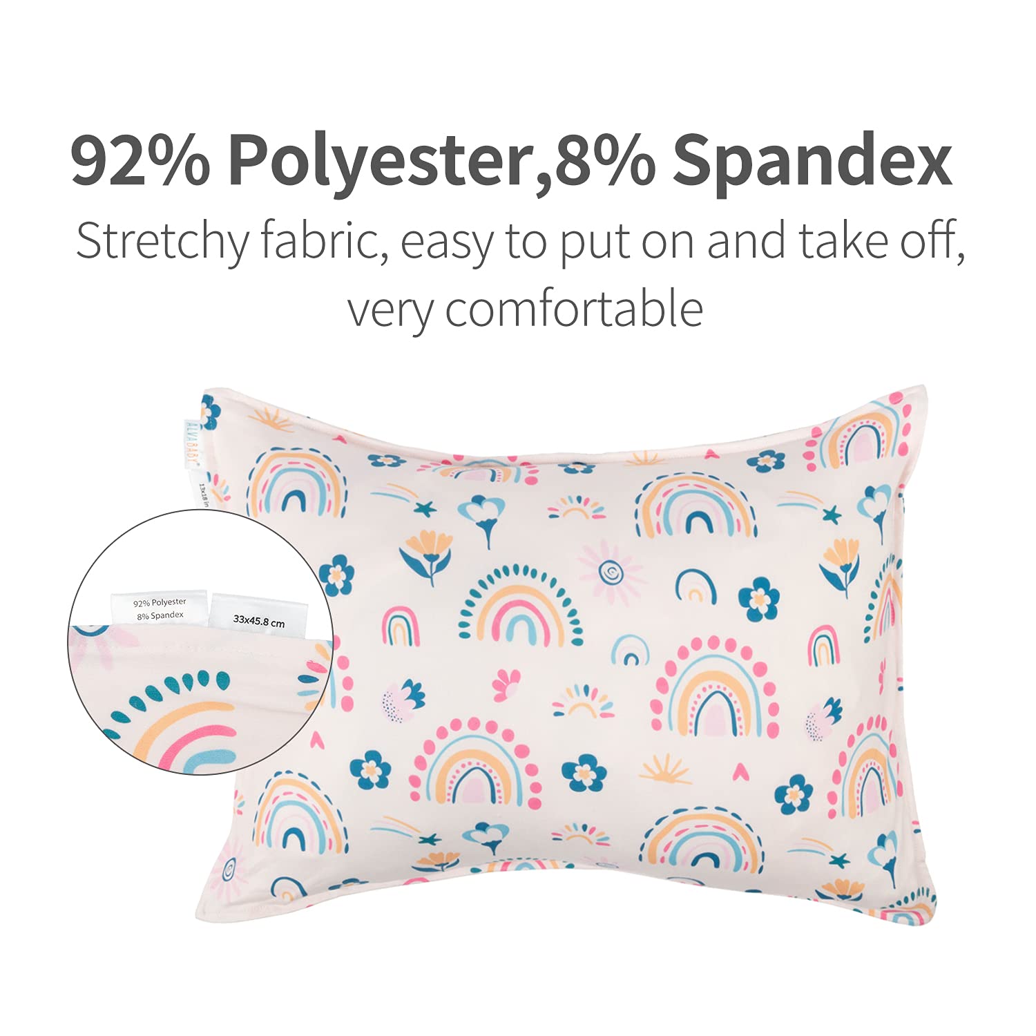ALVABABY Toddler Pillow Cover Fits 13 x 18,12x 16 Kids Pillow 2 Pack Stretchy Soft Baby Pillow Cover Envelope Kids Pillowcases for Boys Girls Rainbow 2TPE03