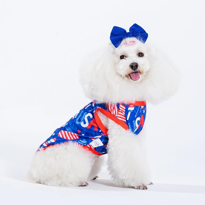 CuteBone 4th of July Dog Shirts 2-Pack Soft Pet Clothes Breathable Summer Vest for Small Puppy and Stretchy Cat Apparel 2BX18M