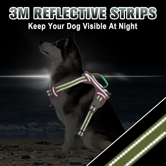 BARKBAY No Pull Dog Harness Large Reflective Dog Harness with Front Clip and Easy Control Handle for Walking Training Running with ID tag Pocket(Baby Pink & Sunlight,M)