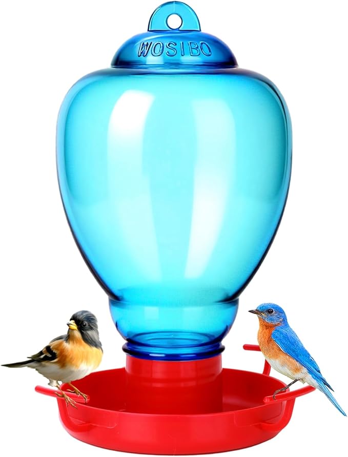 Colorful Glass Wild Bird Waterer 32 Oz Bird Water Feeder for Outdoors Garden Outside Water Cooler Tree Yard Decoration (Blue Flower)