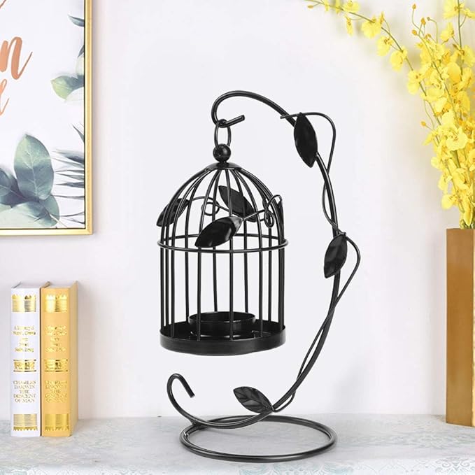 Birdcage Candle Holder, Hanging Candle Holder Decorative Bird Cages Bird Cage Decor Vintage Metal Candlestick for Wedding, Party(Black)