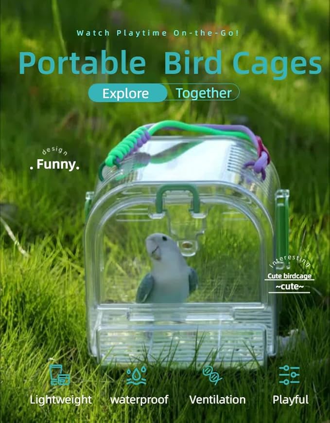 Portable Plastic Bird Cages Lightweight Waterproof Ventilated Travel Bird Cage for Pets Ideal for Outdoor Use Easy to Carry Bird Carrier Perfect for Small Birds and Budgies (Yellow)
