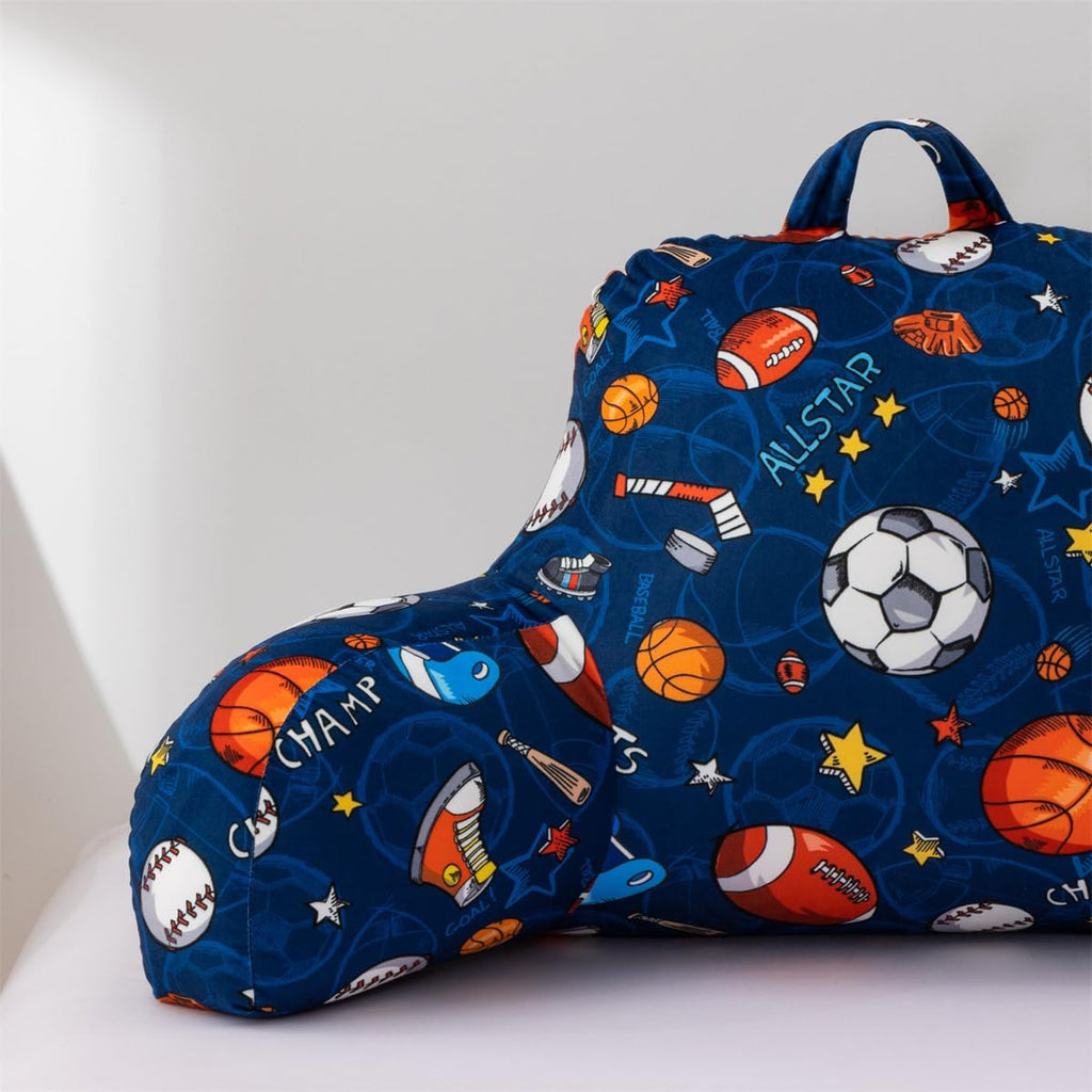 NTBED Sport Ball Collection Printed Reading Pillow Bed Wedge Backrest with Arms, Couch TV Relax Bed Rest Pillow Back Support Cushion for Kids Teens Boys Girls