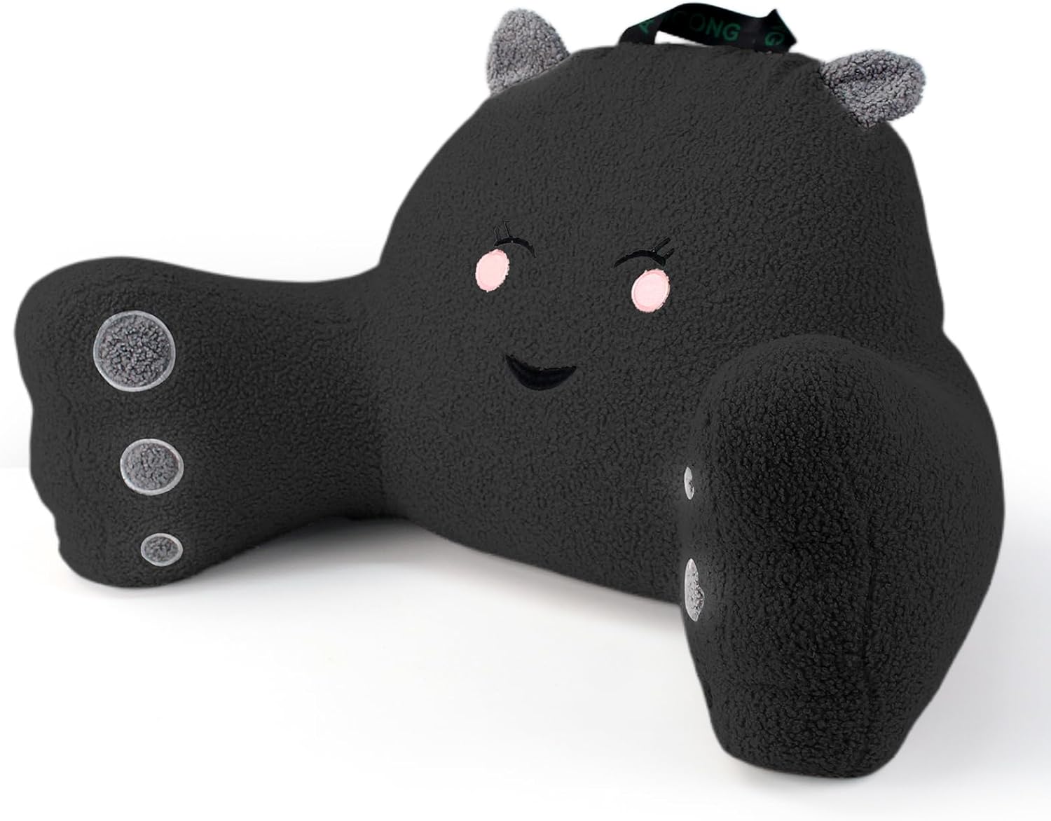 Reading Pillow for Sitting in Bed Couch Teens/Adult, Back Rest Pillow for Sitting Up in Bed with Shredded Memory Foam, Includes Arms and Washable Cover (Black)