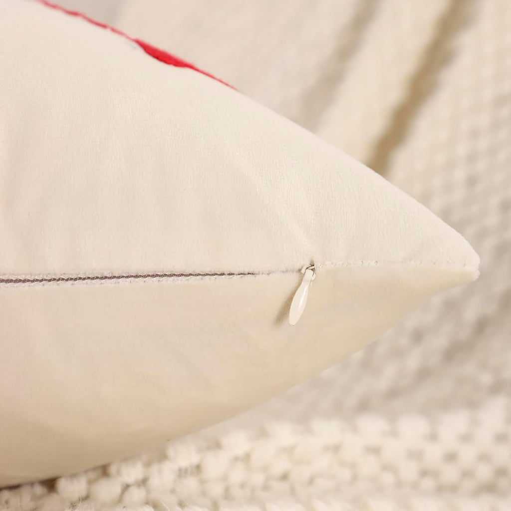 LUOYEHK Christmas Pillow Covers 18x18 Set of 2 Cute Reindeer Decorative Beige Pillow Cases Winter Holiday Velvet Embroidered Cushion Covers for Couch Sofa Bed