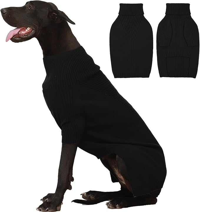 IECOii Extra Large Dog Sweater 4XL,Thermal Warm Dog Sweaters for Giant Breed Dogs,Turtleneck Knitted Knitwear for Pet Winter,Stretchy&Easy On Doggy Sweatshirt for Doberman,Great Dane(Black,XXXXL)