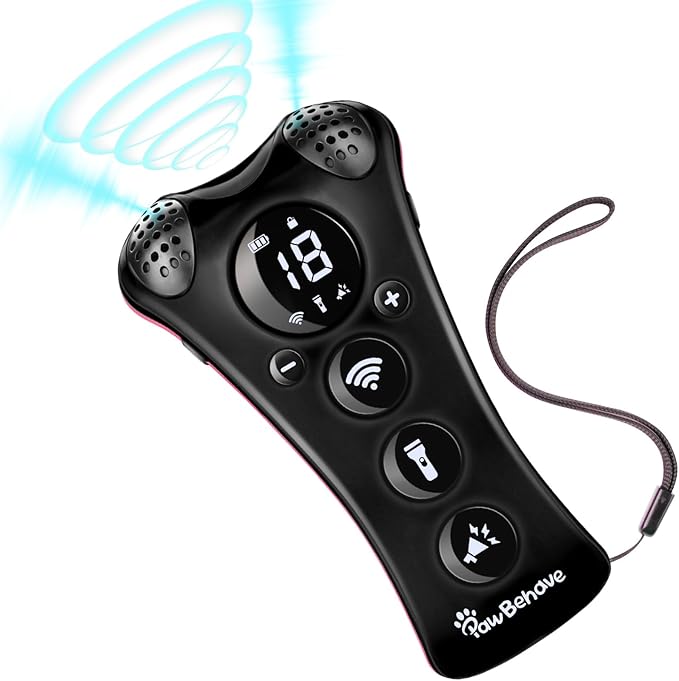 Adjustable Ultrasonic Dog Trainer – World's First Variable Frequency Pet Behavior Corrector with 10 Level Ultra Sound, 18 Dog Whistles, Anti-Bark Strobe Light, Humane Dog Deterrent (Black)