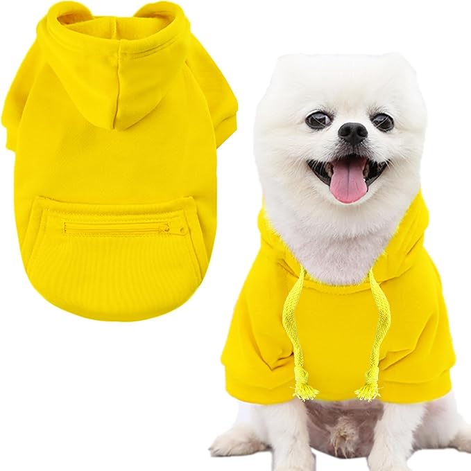 Jecikelon Pet Dog Cold Weather Coat with Pocket Winter Dog Hoodie Warm Puppy Clothes for Small Dogs Chihuahua Clothing (Yellow, X-Large)