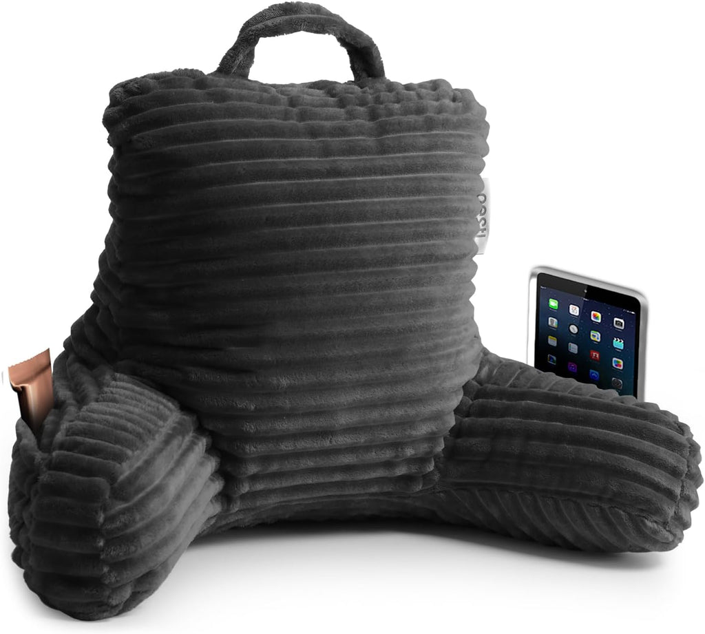 Nestl Reading Pillow for Kids & Teens with Shredded Memory Foam, Luxe Cut Plush Backrest Pillows for Reading and Gaming, for use on Couch, Bed, Floor, Adjustable Support with Washable Cover Dark Grey