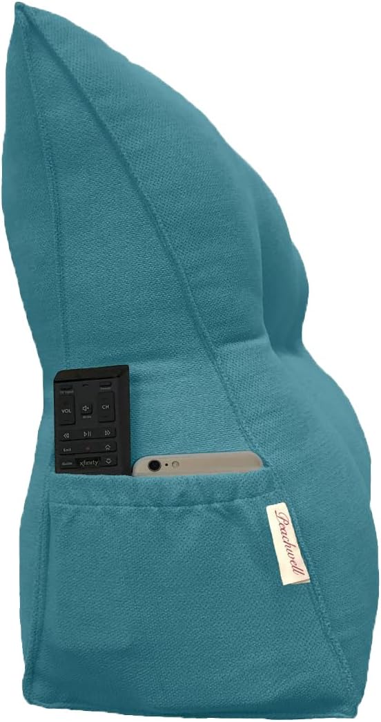 Triangular Reading Bed Rest Pillow Large Bolster Cushion Headboard Backrest Wedge Pillow with Removable Cover and Two Large Side Pockets (Teal Blue, California King: 71 x 8 x 20 inches)