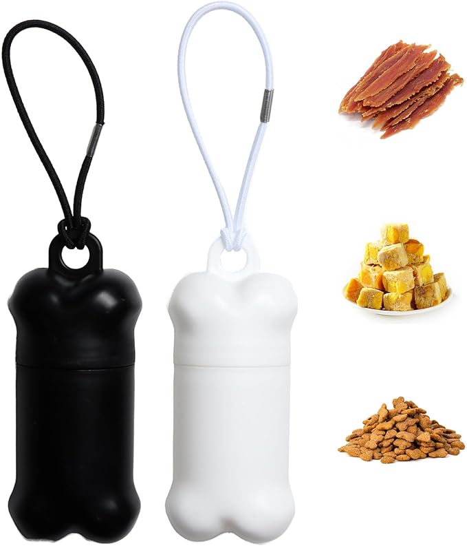 2 Pieces Portable Dog Treat Pouch for Leash, Mini Treat Holder Small Dog Treat Bag for Training, Waterproof Pet Snack Container Airtight (Black&White)