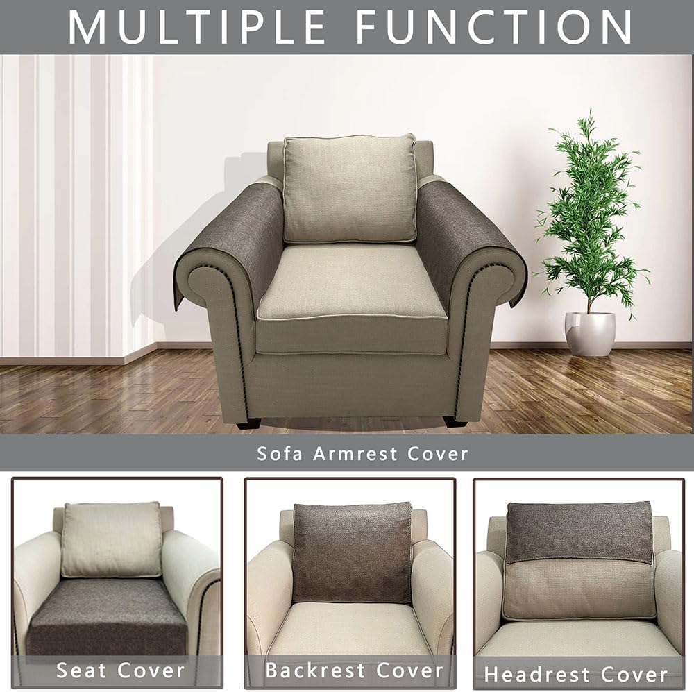 Couch Arm Covers, Anti-Slip Sofa Armrest Cover for Recliner, 2pc Washable Sofa Arm Covers, Dogs Cats Pet Scratch Proof Couch Arm Protectors, Coffee, 20x24inch