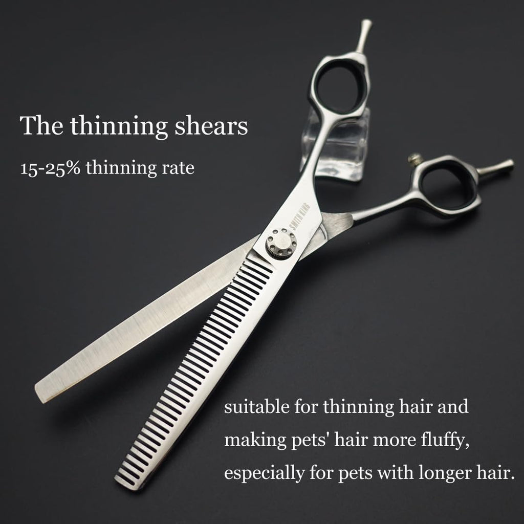 7 inches Safe Dog Grooming Scissors Set with Round Tip,Straight & Thinning & Curved Shears Set with comb for Dog & Cat Grooming human hair cutting (Black 4 in 1 with comb)