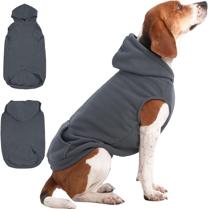 IECOii Dog Hoodie,Polar Fleece Dog Sweatshirt Fall Dogs Sweater with Hood,Warm Sweaters for Medium Dogs Boy Girl,Sleeveless Pet Hoodie Medium Size Winter Clothes for Pug,Jack Russell,Grey,M