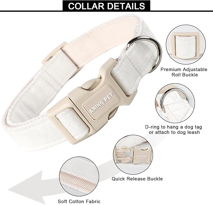 ARING PET White Dog Collar-Adjustable Small Dog Collars, Lightweight Cotton Wedding Pet Collars with Quick Release Buckle for Small Medium Large Dog