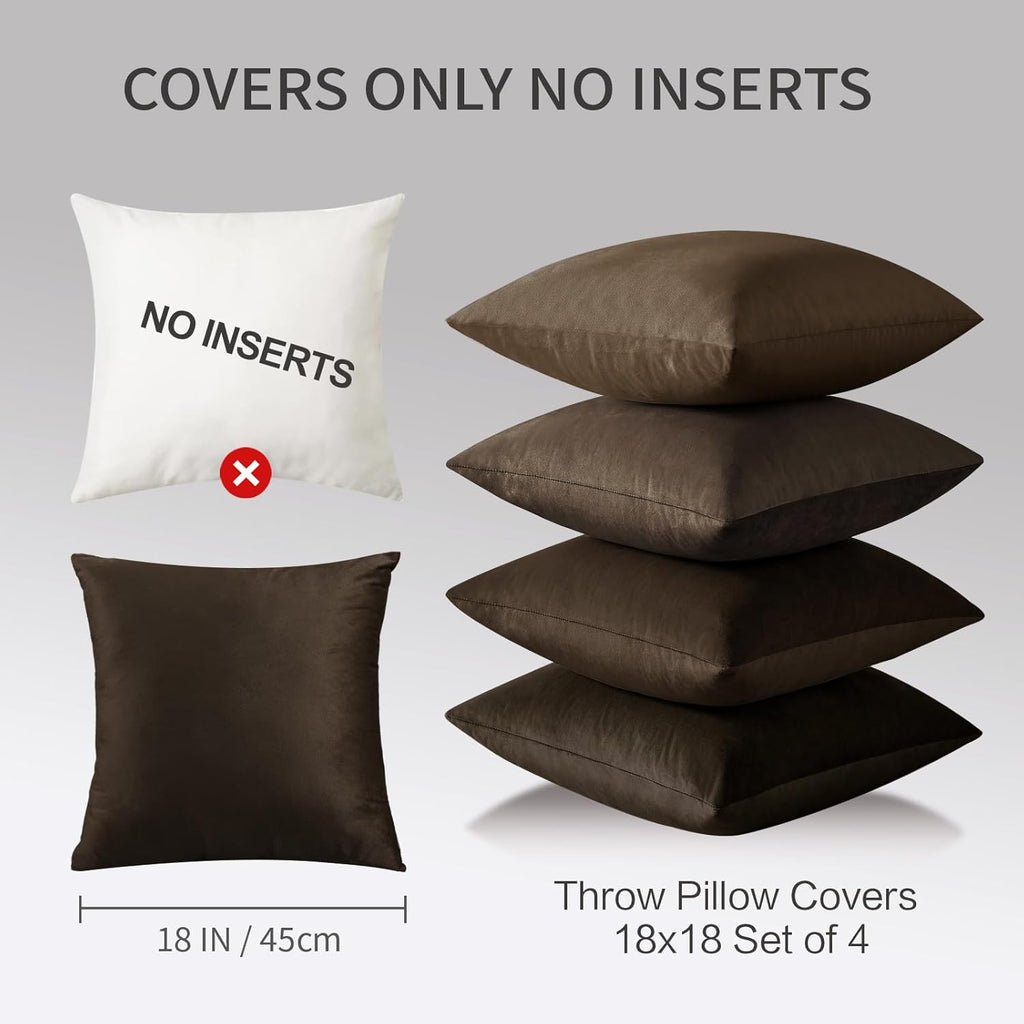 18x18 Inches Dark Brown Series Pillow Covers for Livingroom and Bedroom, Solid Velvet Throw Pillow Covers for Couch Sofa Deor (Brown Series, 18x18)
