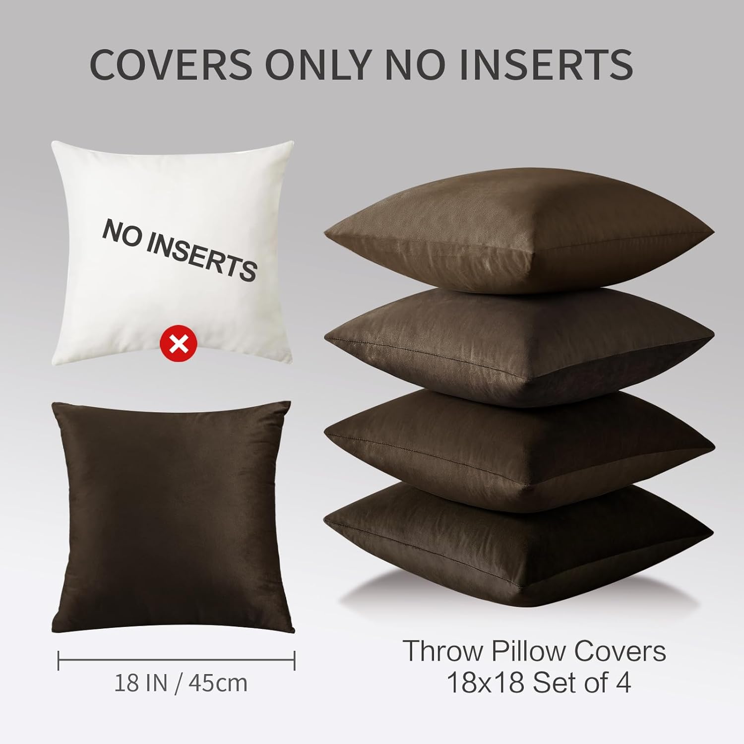 18x18 Inches Dark Brown Series Pillow Covers for Livingroom and Bedroom, Solid Velvet Throw Pillow Covers for Couch Sofa Deor (Brown Series, 18x18)