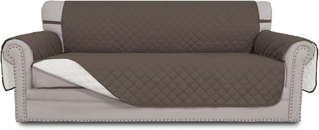 Easy-Going 4 Seater Sofa Slipcover Reversible Sofa Cover Water Resistant Couch Cover with Foam Sticks Elastic Straps Furniture Protector for Pets Children Dog Cat (XX-Large, Taupe/Ivory)