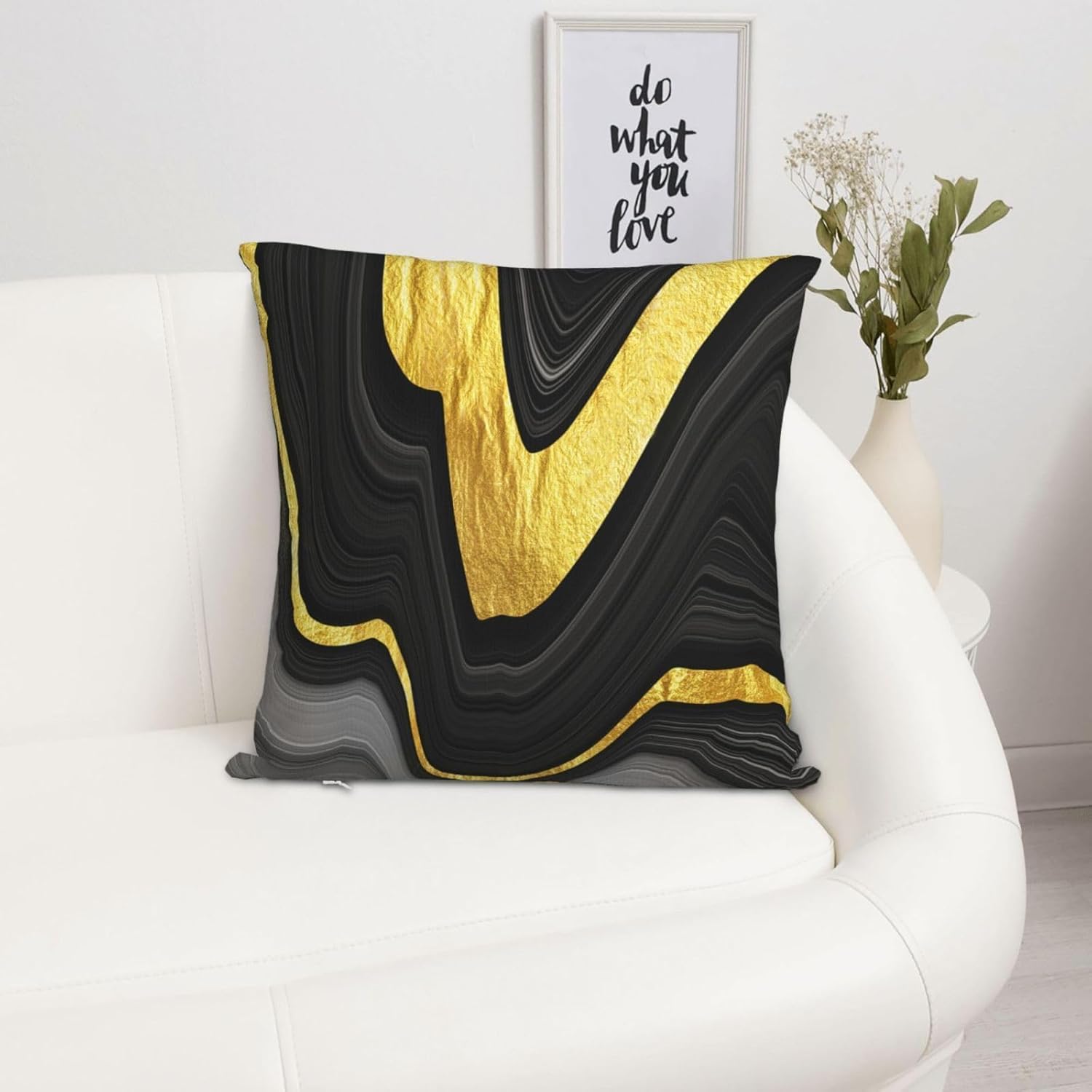 Black and Gold Marble Texture Throw Pillow Covers 18x18 Inch Set of 2, Decorative Gold and Black Grey Modern Boho Art Pillow Covers for Office Couch Sofa Bedroom Living Room Farmhouse Home Decor