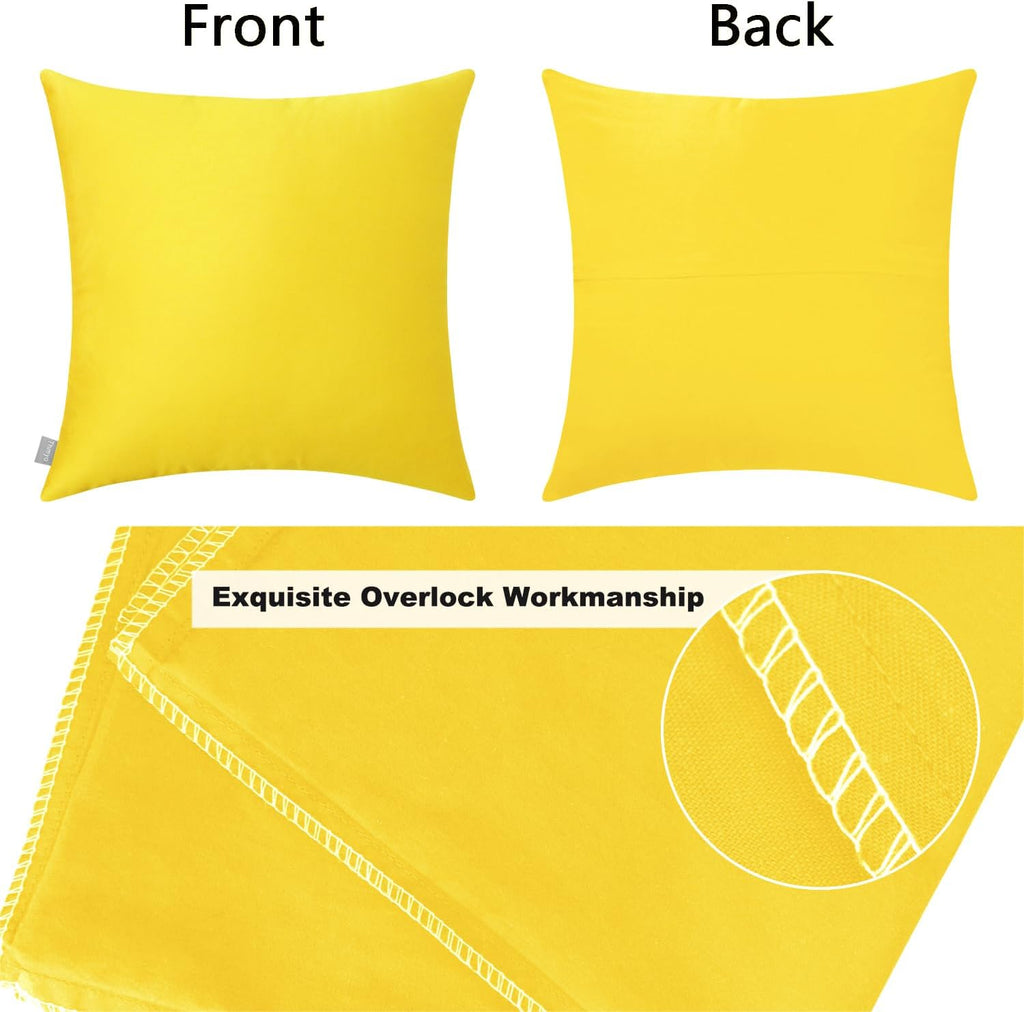 4-Pack 100% Cotton Comfortable Solid Decorative Throw Pillow Case,Thmyo Square Cushion Cover Pillowcase Sublimation Blank Pillow Covers DIY Throw Pillowcase for Sofa(18x18 inch/ 45x45cm,Lemon Yellow)