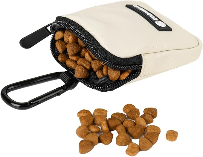 Waterproof Dog Treat Pouch, Dog Training Treat Pouch Built in Poop Bag Dispenser Adjustable Shoulder Bag (BLK) (Beige Small Pouch)