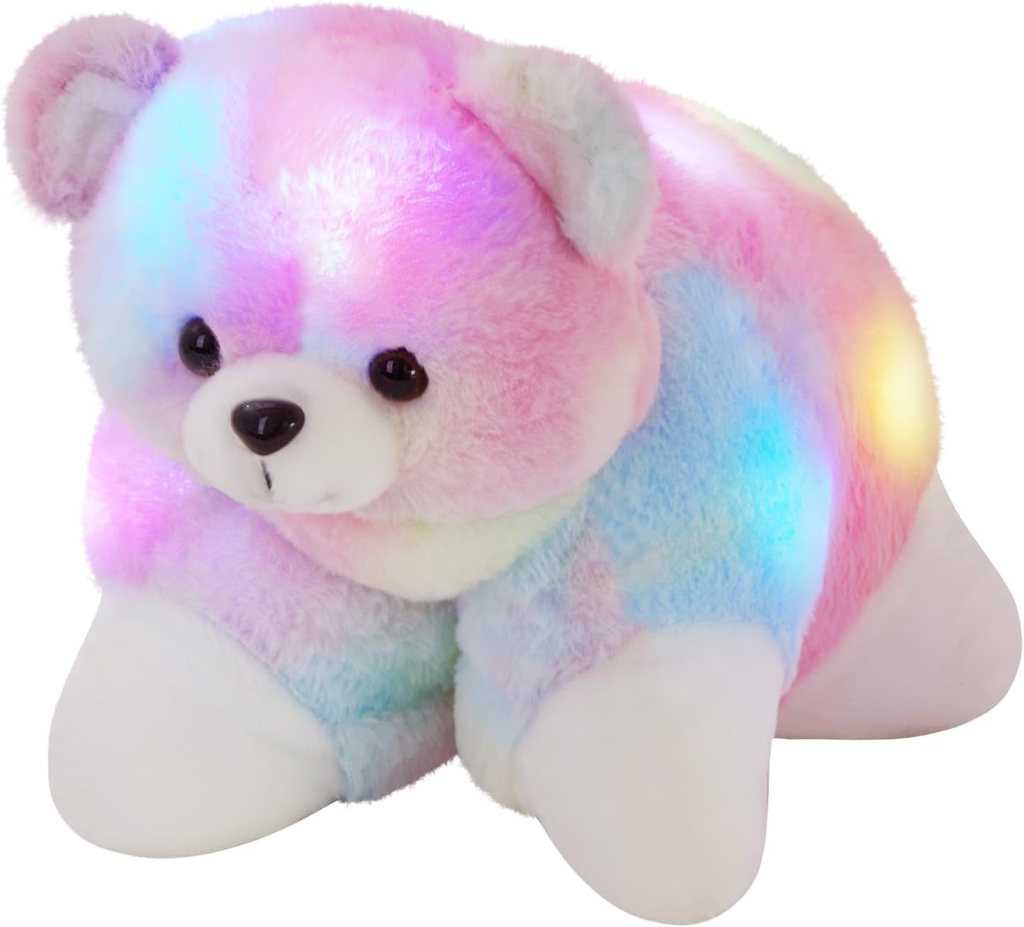 Glow Guards 15" Light up Musical Rainbow Teddy Bear Plush Pillow, Cute Stuffed Animal Soft Lovely Colorful Toy, Bedtime Sofa Decors, Christmas Birthday Children's Day Hoilday Gift for Toddler Kids