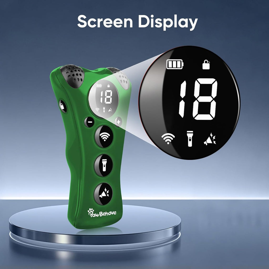 Adjustable Ultrasonic Dog Trainer – World's 1st Variable Frequency Pet Behavior Corrector with 10 Level Ultra Sound, 18 Dog Whistles, Anti-Bark Strobe Light, Humane Deterrent (Dark Green)