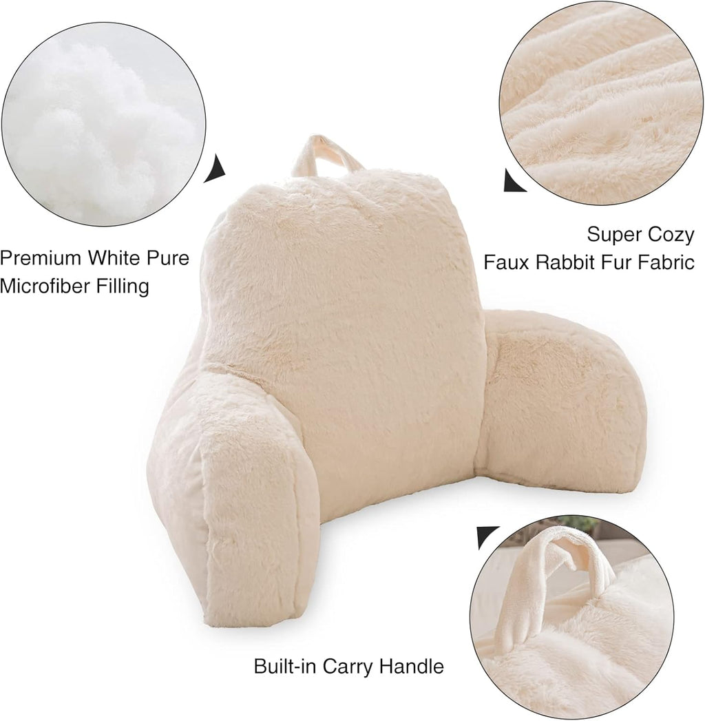 Aimuan Reading Pillow Bed Rest Wedge Large Adult Backrest Pillow with Arms Sitting in Bed Cushion Incline Rest Sleeping Pillow for Watching TV/Gaming/Relaxing, Ivory Large