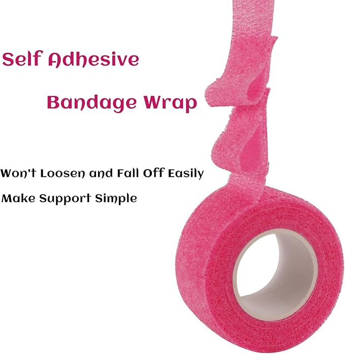 24 Rolls Elastic Self Adhesive Bandage Wrap 1 Inch, Breathable Non Woven Cohesive Bandage, Vet Wrap for Dogs, Ankle Sprains Swelling Medical First Aid Tape, Sports Athletic Tape Color Hot Pink