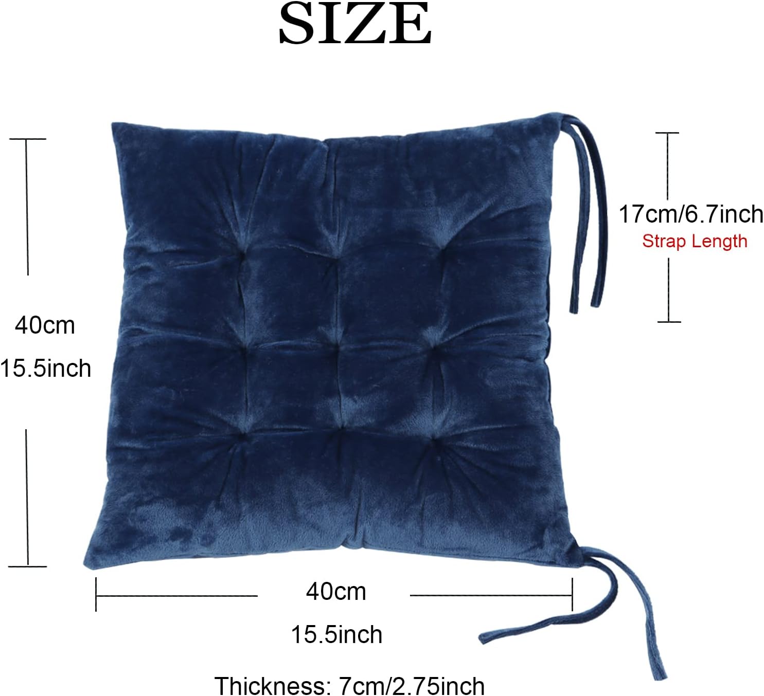 Set of 4 Square Chair Pads Indoor Seat Cushions Pillows with Ties Soft Comfortable Non Slip Chair Mat for Kitchen Dining Office Desk Living Room Outdoor Tatami 15.5" - Blue