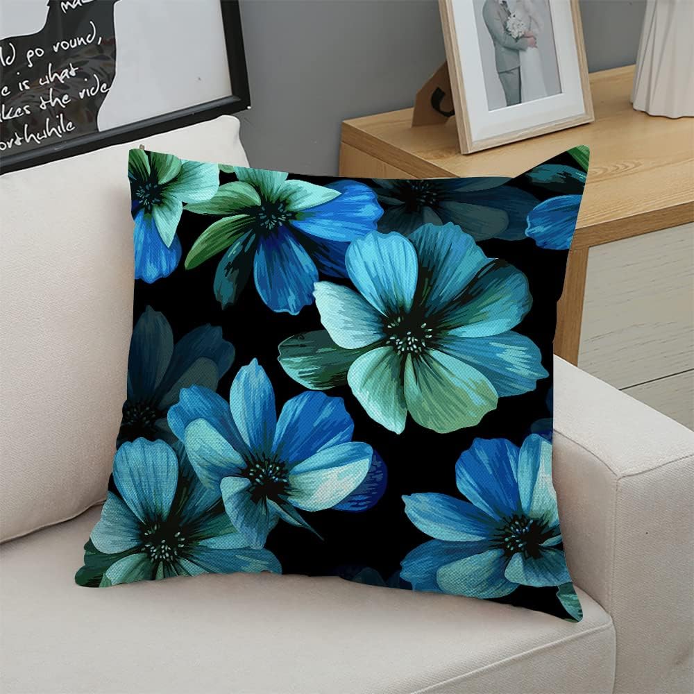 Decorative Square Throw Pillow Covers Hawaiian Style Blue Aqua Hibiscus Blossom Flower Pattern Couch Sofa Bed Pillow Covers Cushion Cases 18x18 inch