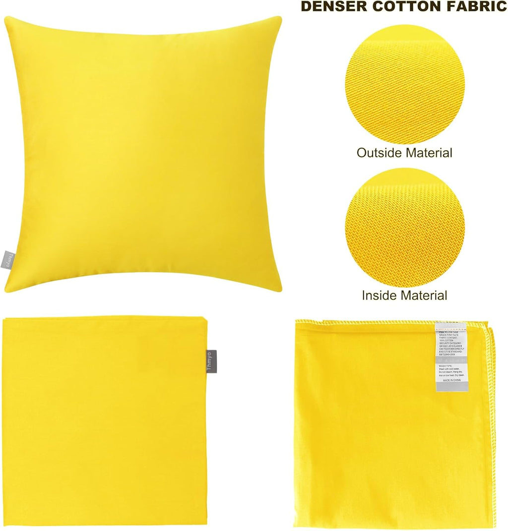 4-Pack 100% Cotton Comfortable Solid Decorative Throw Pillow Case,Thmyo Square Cushion Cover Pillowcase Sublimation Blank Pillow Covers DIY Throw Pillowcase for Sofa(16x16 inch/ 40x40cm,Lemon Yellow)