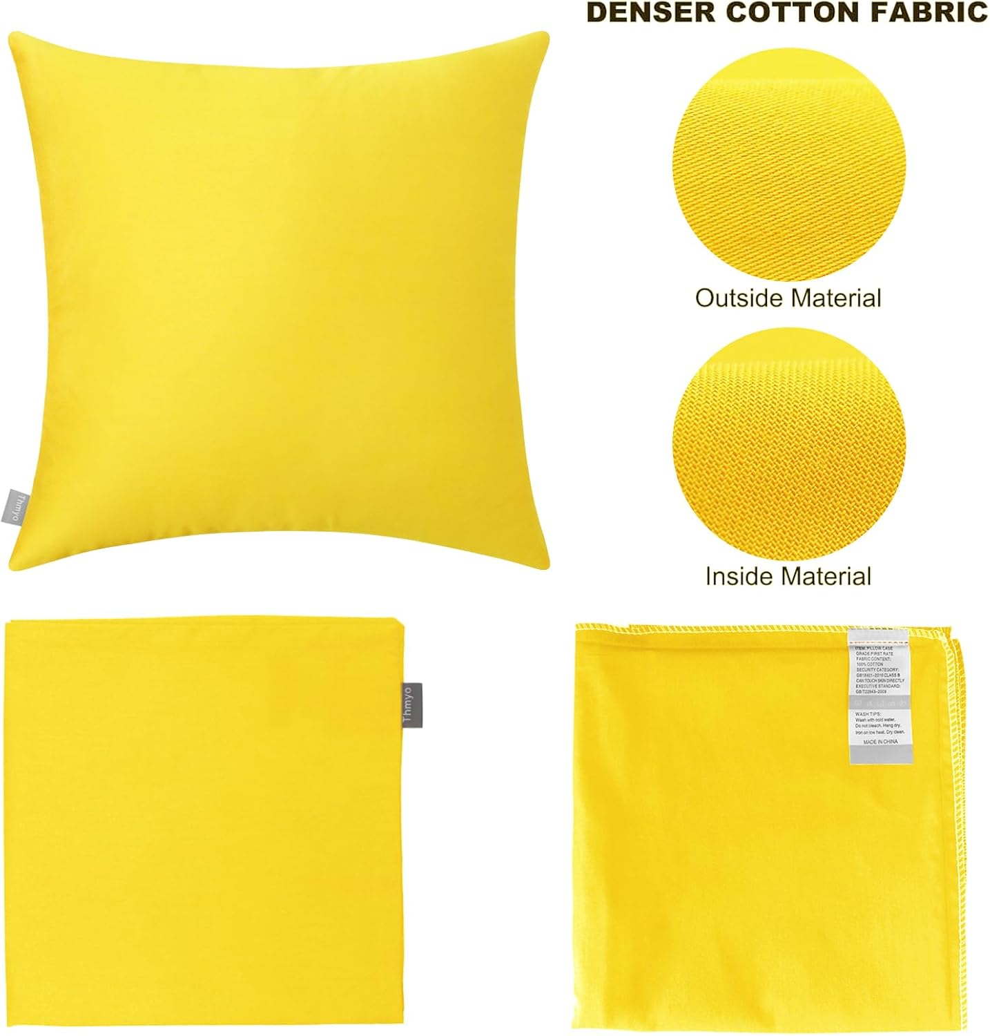 4-Pack 100% Cotton Comfortable Solid Decorative Throw Pillow Case,Thmyo Square Cushion Cover Pillowcase Sublimation Blank Pillow Covers DIY Throw Pillowcase for Sofa(16x16 inch/ 40x40cm,Lemon Yellow)