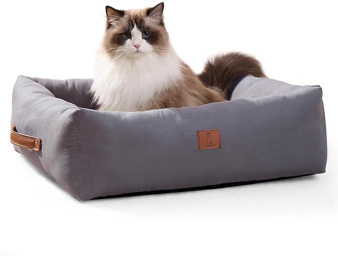 20In Dog Bed for Small Medium Sized Dogs and Cats - Washable Rectangle Puppy Bed for Indoor Outdoor, Cozy Pet Bed with Support Pillow & Non-Slip Bottom(Grey, Small)