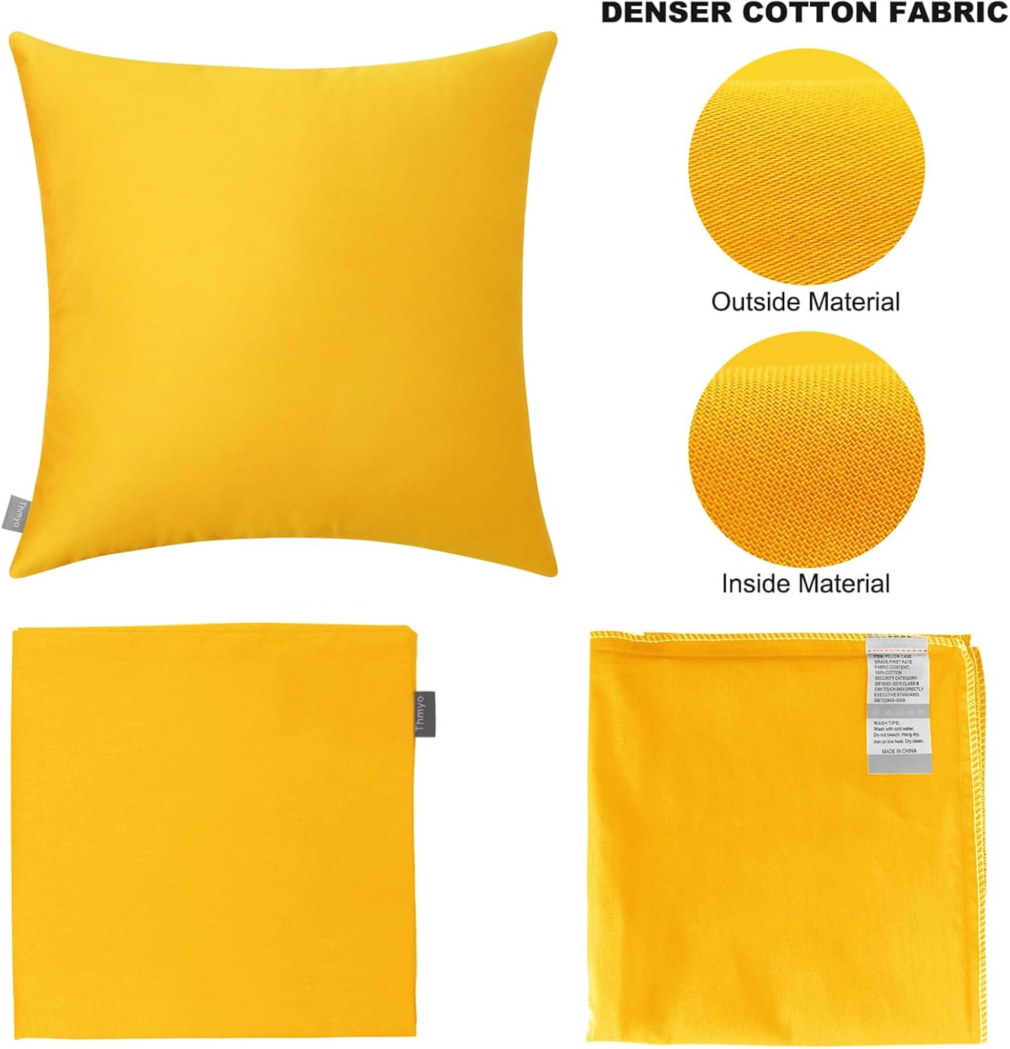 4-Pack 100% Cotton Comfortable Solid Decorative Throw Pillow Case,Thmyo Square Cushion Cover Pillowcase Sublimation Blank Pillow Covers DIY Throw Pillowcase for Sofa Couch(26x26 inch/ 66x66cm,Yellow)
