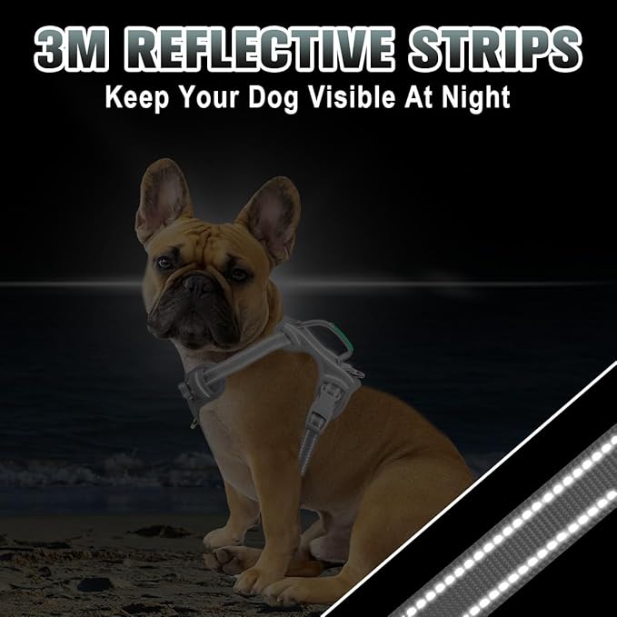 BARKBAY No Pull Dog Harness Large Reflective Dog Harness with Front Clip and Easy Control Handle for Walking Training Running with ID tag Pocket(Grey,XS)