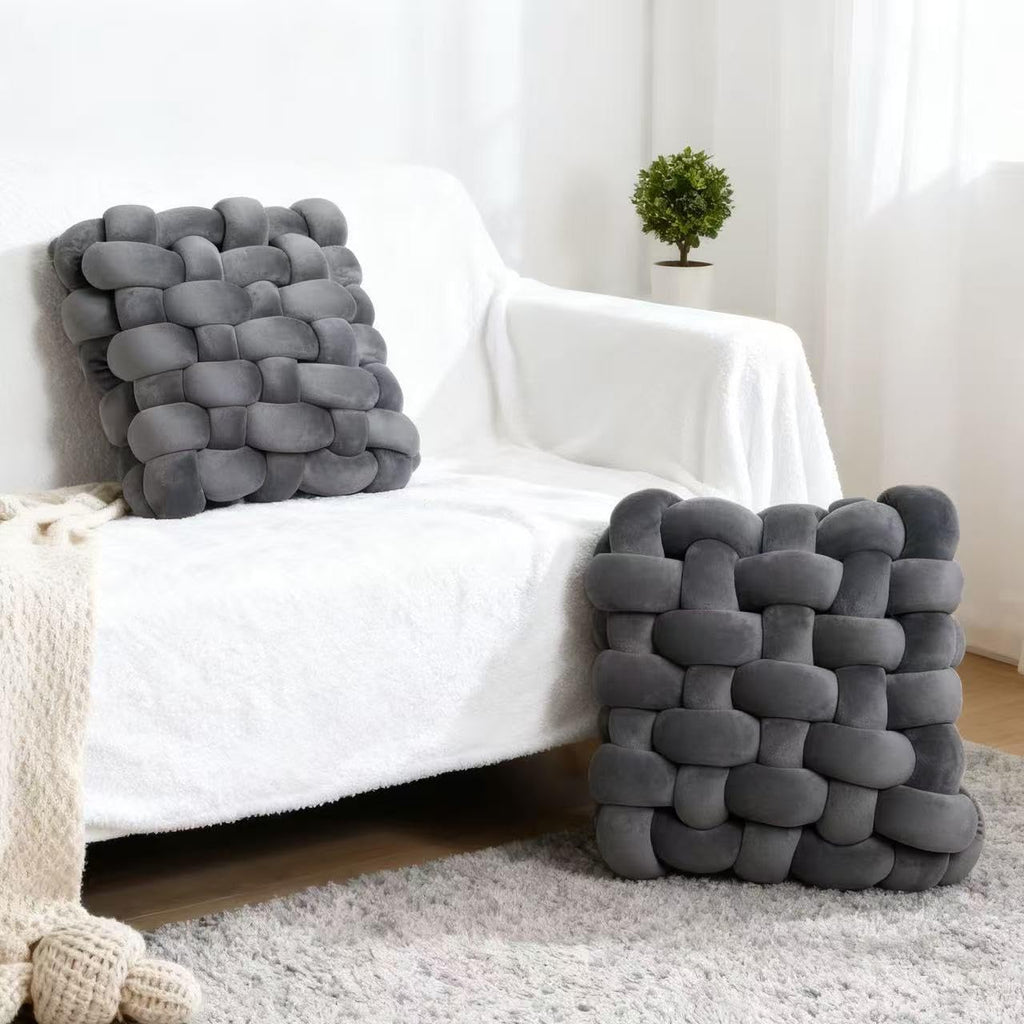 2Pcs Square Knot Throw Pillows, Suitable For Bedroom Decoration, Sofa Decorative Pillows, Home Decoration, Home Decor Living Room 12 inches * 13 inches (Dark Grey)