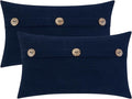 HWY 50 Navy Blue Decorative Rectangle Throw Pillow Covers Set Cushion Cases with Triple Buttons 12x20 Inch, Chenille Soft Farmhouse Accent Pillowcase for Couch Sofa Bed Pack of 2