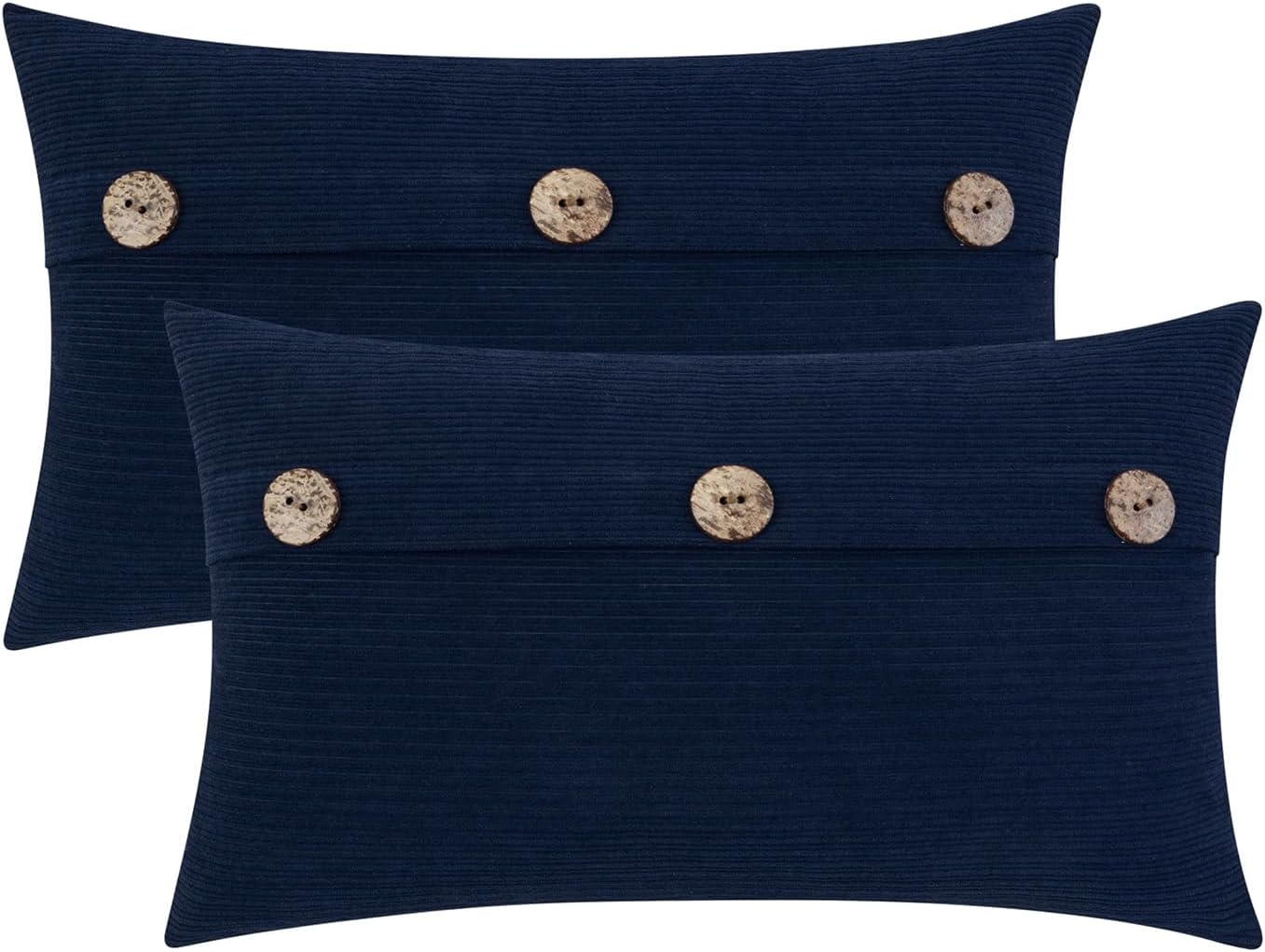 HWY 50 Navy Blue Decorative Rectangle Throw Pillow Covers Set Cushion Cases with Triple Buttons 12x20 Inch, Chenille Soft Farmhouse Accent Pillowcase for Couch Sofa Bed Pack of 2