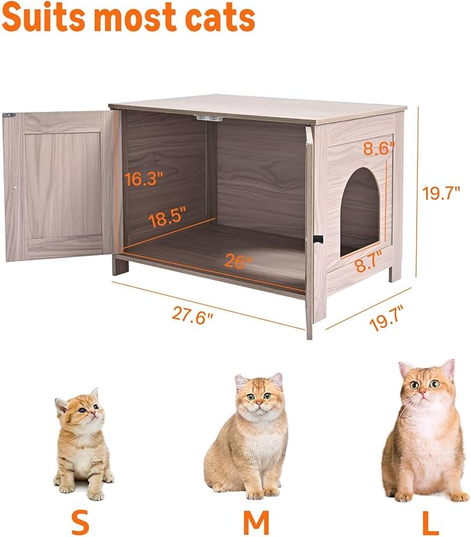 Amazon Basics Cat Litter Box Enclosure Furniture, Wooden Pet House and Hidden Litter Box for Indoor Cats, 27.6" × 19.7" ×19.7", Beige